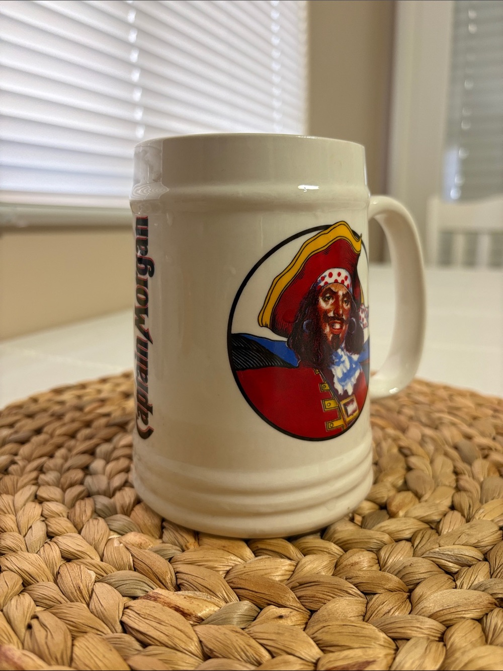 White Pirate Logo Ceramic Beer Stein - Red & Yellow Accent